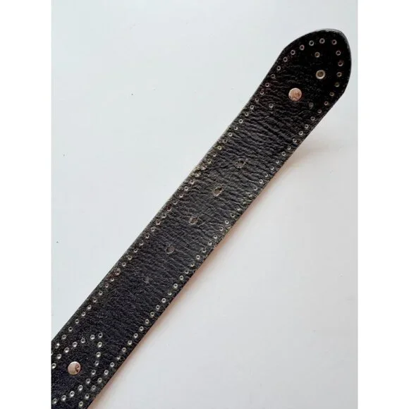 GAP Black Leather Jewel Embossed Studded Card Suit Hip Belt, Size 32/M - Picture 12 of 16